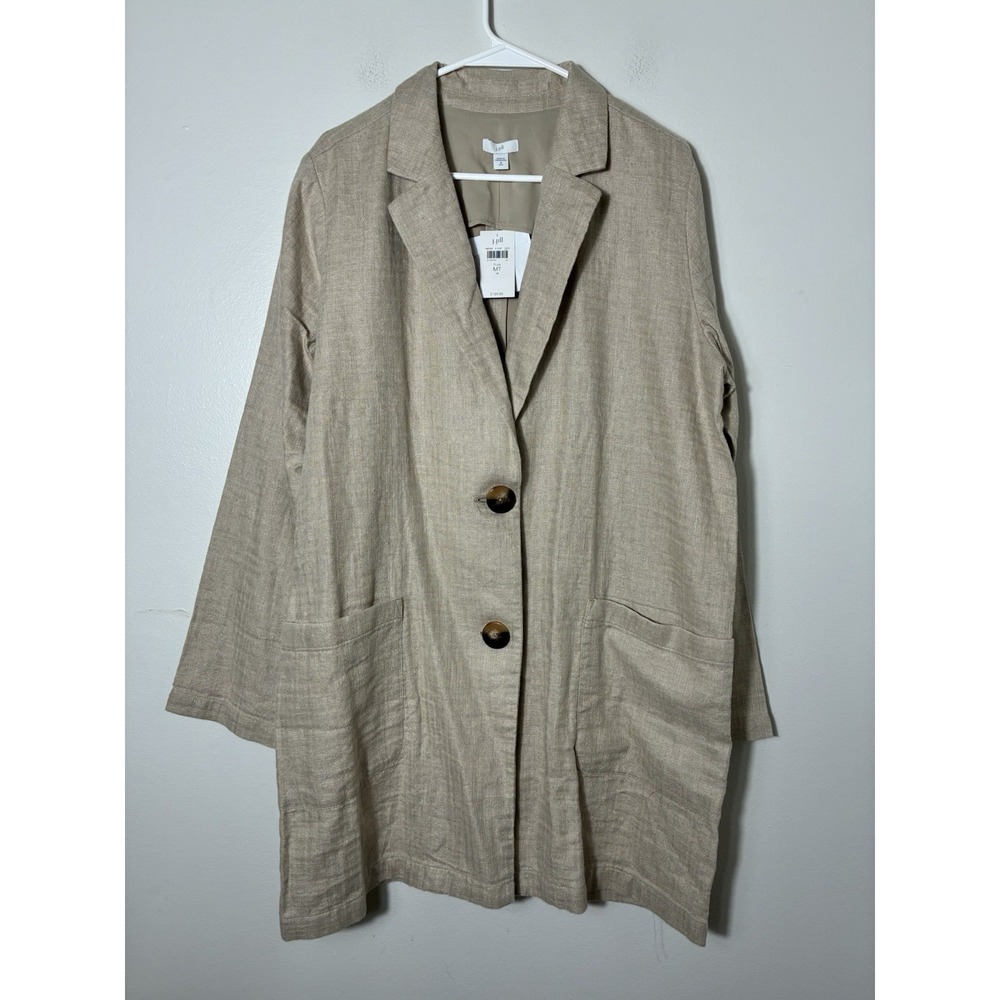 New! J Jill Button Front Jacket M Tall In Flax Linen/cotton Blend Lagenlook